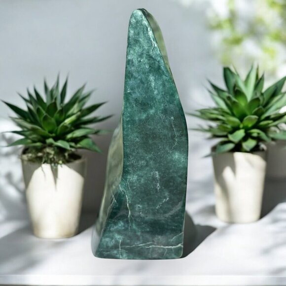 Freeform Jade Sculpture Green Charka Home Decor Accent Piece Over 8 Inches Tall - Picture 2 of 16